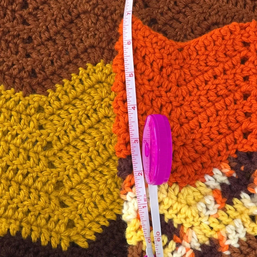 Handmade Afghan Blanket Crochet Ripple Chevron Vintage Boho Cottage Granny 67x43